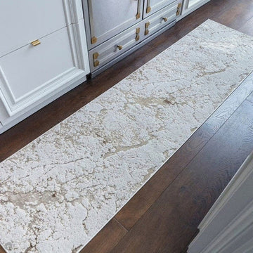 Aurora AU16 Strata Modern Abstract Distressed Marbled Metallic Shimmer Textured High-Density Soft Smooth Low Profile Polyblend Short-Pile Beige/Bronze/Brown/Champagne/Grey Runner-Asiatic Carpets-Rug Love - The Most Loved Rug Store